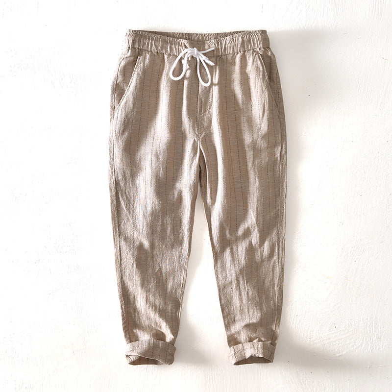 Summer cotton and linen all-match striped pants-John Harden