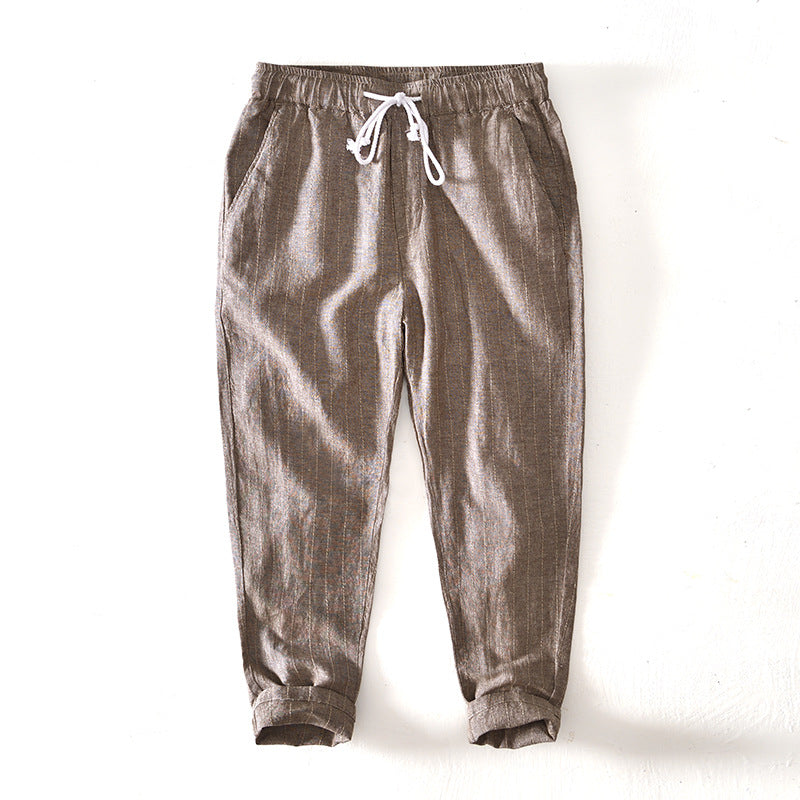 Summer cotton and linen all-match striped pants-John Harden