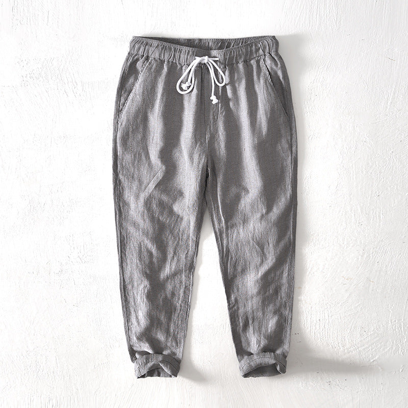 Summer cotton and linen all-match striped pants-John Harden